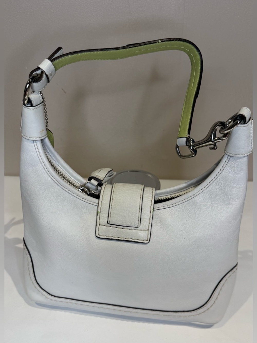 Coach Y2K Hampton Legacy Vintage White & Lime Green Leather Hobo 2007 #11344 - Picture 3 of 7